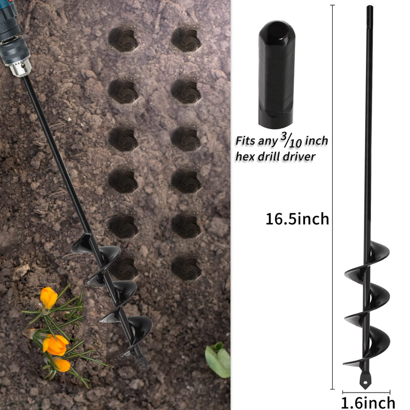  [AUSTRALIA] - Auger Drill Bit for Planting 1.6x16.5inch Extended Length Garden Auger Spiral Drill Bit for Planting Bulbs Flowers Planting Auger for Drill Post Hole Digger for 3/8” Hex Drill 1.6"x16.5" Black