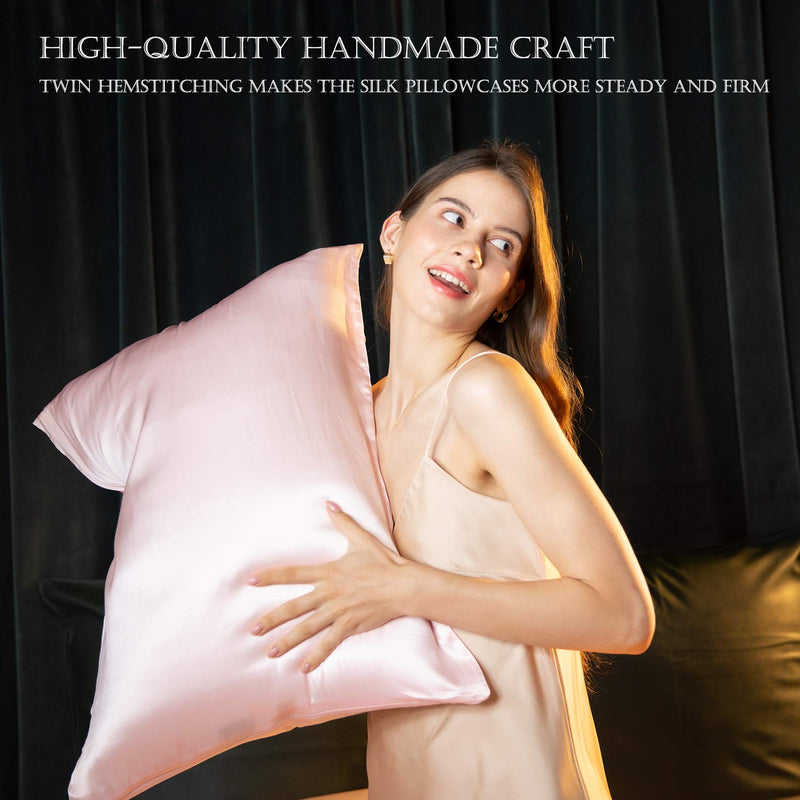  [AUSTRALIA] - HandSun Silk Pillowcase for Hair and Skin with Gift Package, 100% Natural Mulberry Silk Pillow Covers with Hidden Zipper Standard Size for Christmas Standard(20"x26")-New Pink