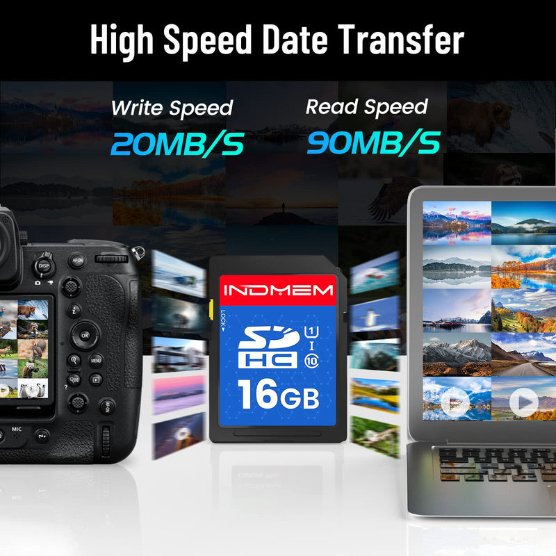  [AUSTRALIA] - INDMEM 16GB SD Card (2 Pack) - SDHC Flash Memory Card UHS-I U1 Class 10 High-Speed Full HD Video Compatible with Digital Point-and-Shoot Cameras, HD Camcorders, DSLR and PC 16GB(2PCS)