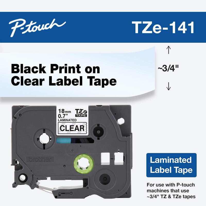  [AUSTRALIA] - Brother Genuine P-Touch TZE-141 Tape, 3/4" (0.7") Standard Laminated P-Touch Tape, Black on Clear, Laminated for Indoor or Outdoor Use, Water-Resistant, 26.2 ft (8 m), Single-Pack 1 pack