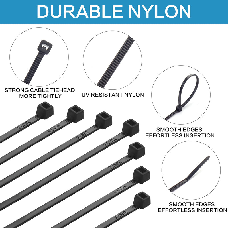  [AUSTRALIA] - 1000 Pcs Cable Ties, 4 Inch Self-Locking Nylon Zip Ties, Premium Plastic Heavy Duty Wire Ties (Black) 4" Black