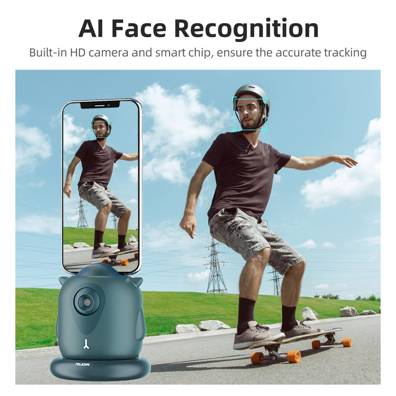  [AUSTRALIA] - Auto Face Tracking Mount with Phone Holder Clip, 360 Smart Selfie Tripod Fast Motion Moving Body Tracker for Smartphone GoPro Action Camera SLR Mirrorless Video Vlog Live Streaming Meeting