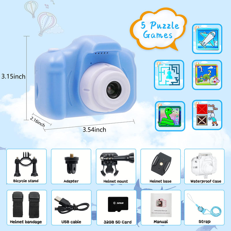  [AUSTRALIA] - YTETCN Kids Waterproof Camera for Boys and Girls Aged 3-12, 12MP and 1080p Kids Sports Digital Camera, Underwater Kids Camera with 32GB Memory Card and Card Reader, Playback, Time-Lapse Blue