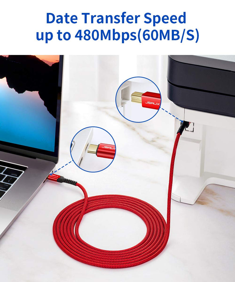  [AUSTRALIA] - JSAUX USB B to USB C Printer Cable 10ft, USB C to USB B Printer Cable Nylon Braided, USB C MIDI Cable Compatible for MacBook Pro, HP, Epson, Canon, Brother, Lexmark, Xerox Printers and Scanner-Red red