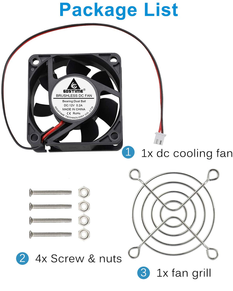  [AUSTRALIA] - GDSTIME 60mm Fan, 60mm x 60mm x 25mm Dual Ball Bearings 12V DC Brushless Cooling Fan