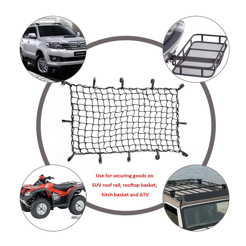  [AUSTRALIA] - CZC AUTO 22"x38" Black Latex Bungee Cargo Net Strech to 44"x76", Luggage Netting with 2"X2" Small Mesh and 12 Adjustable Plastic Hooks, for Rooftop Cargo Carrier Roof Rail Rack Hitch Basket SUV