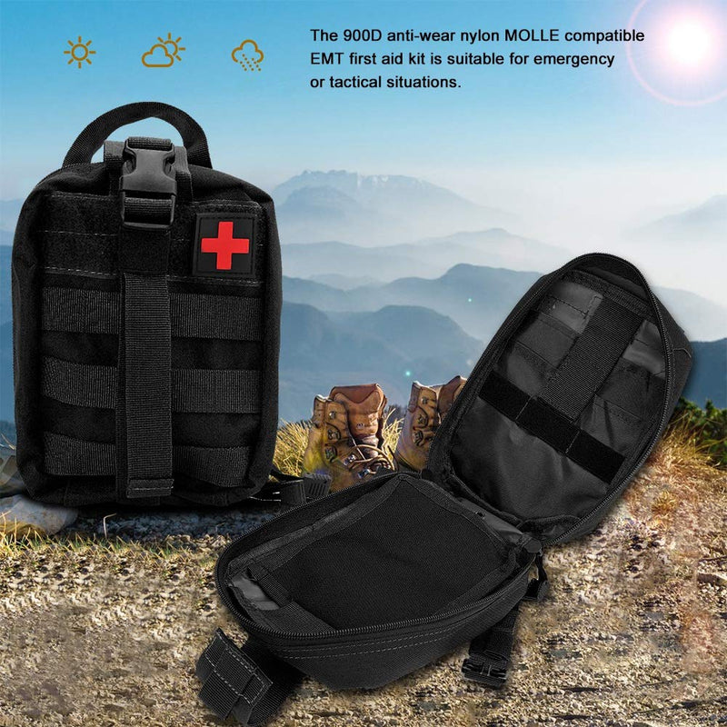  [AUSTRALIA] - Nylon Waterproof MOLLE First Aid Bag Emergency Medicine Storage Bag Suitable for Household, Outdoor Activities to Store Medicines(Black) Black