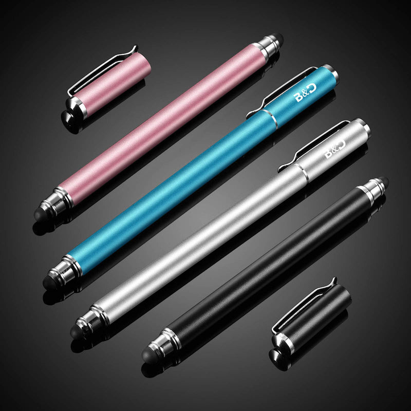 Bargains Depot Capacitive Stylus/Styli 2-in-1 Universal Stylus Pens for All Touch Screen Tablets/Cell Phones with 20 Extra Replaceable Soft Rubber Tips (4 Pieces, Black/Blue/Silver/Rose Gold) - LeoForward Australia