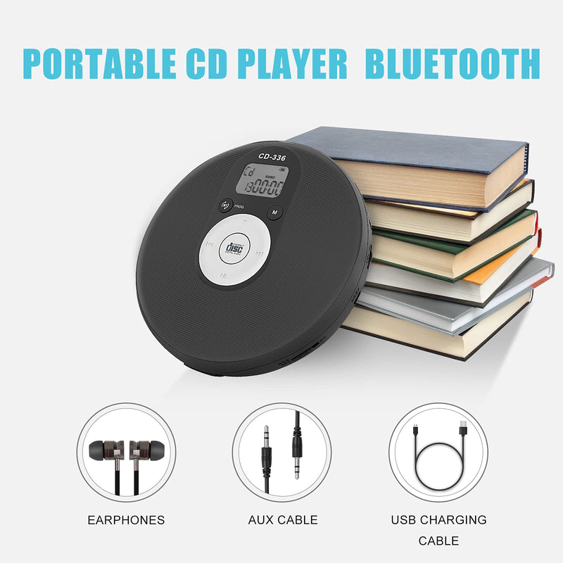  [AUSTRALIA] - Portable CD Player with Bluetooth, Anti-Skip and Shockproof Personal Walkman Disc Player with Headphones for Travel and Car, Compact Lightweight Small Music CD Player for Adults or Kids