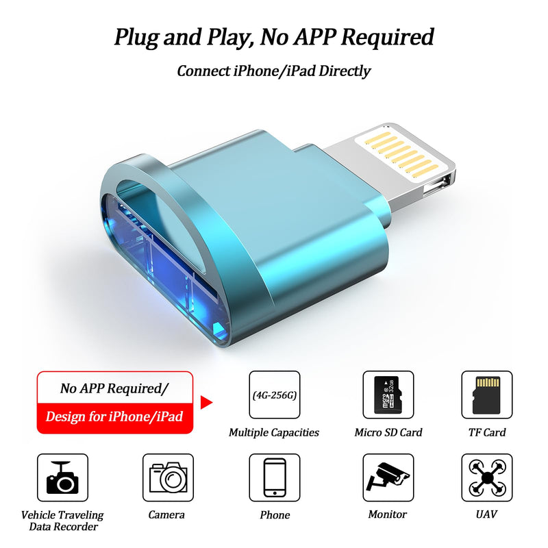  [AUSTRALIA] - Micro SD Card Reader for iPhone,Lightning to Micro SD/TF Adapter,[Apple MFi Certified] Memory Card Reader for iPhone & iPad,Supports iOS 13 & exFAT/FAT32,Perfect for iPhone 14 13 12 11 8 7 6 Expansion 1 Slot-Blue