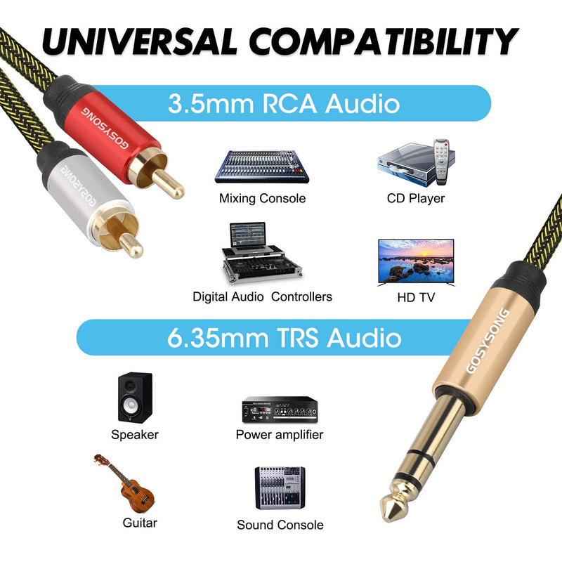GOSYSONG RCA to 1/4 Audio Cable 15ft, TRS 6.35mm Male to 2 RCA Audio Y Splitter Cable,1/4 Stereo to 2 RCA Connector Wire Cord 6.35mm to 2 RCA Audio Cable - LeoForward Australia
