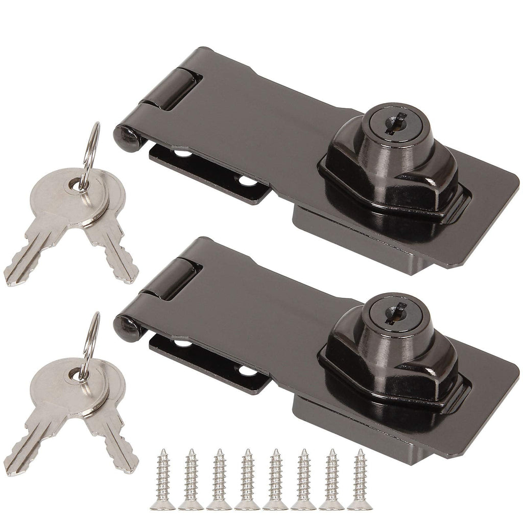  [AUSTRALIA] - 2 Pack 4 Inch Keyed Hasp Locks, Cabinet Knob Lock, Keyed Hasp Lock, Twist Knob Keyed Locking Hasp with Screws Keyed Different for Small Doors, Cabinets, Boxes, Trunks and More Black