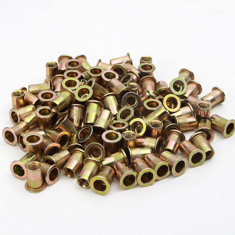  [AUSTRALIA] - Rivet Nut, LOKMAN 100 Pieces 1/4-20UNC Carbon Steel Flat Head Rivnut Threaded Insert Nut,Knurled Body (1/4''-20) 1/4''-20