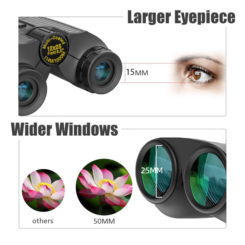  [AUSTRALIA] - 12x25 Binoculars with Porro Prism and Full-Multi-Coated Compact Telescope High-Definition Binoculars for Bird Watching Clear Low Light Vision Small 12x25