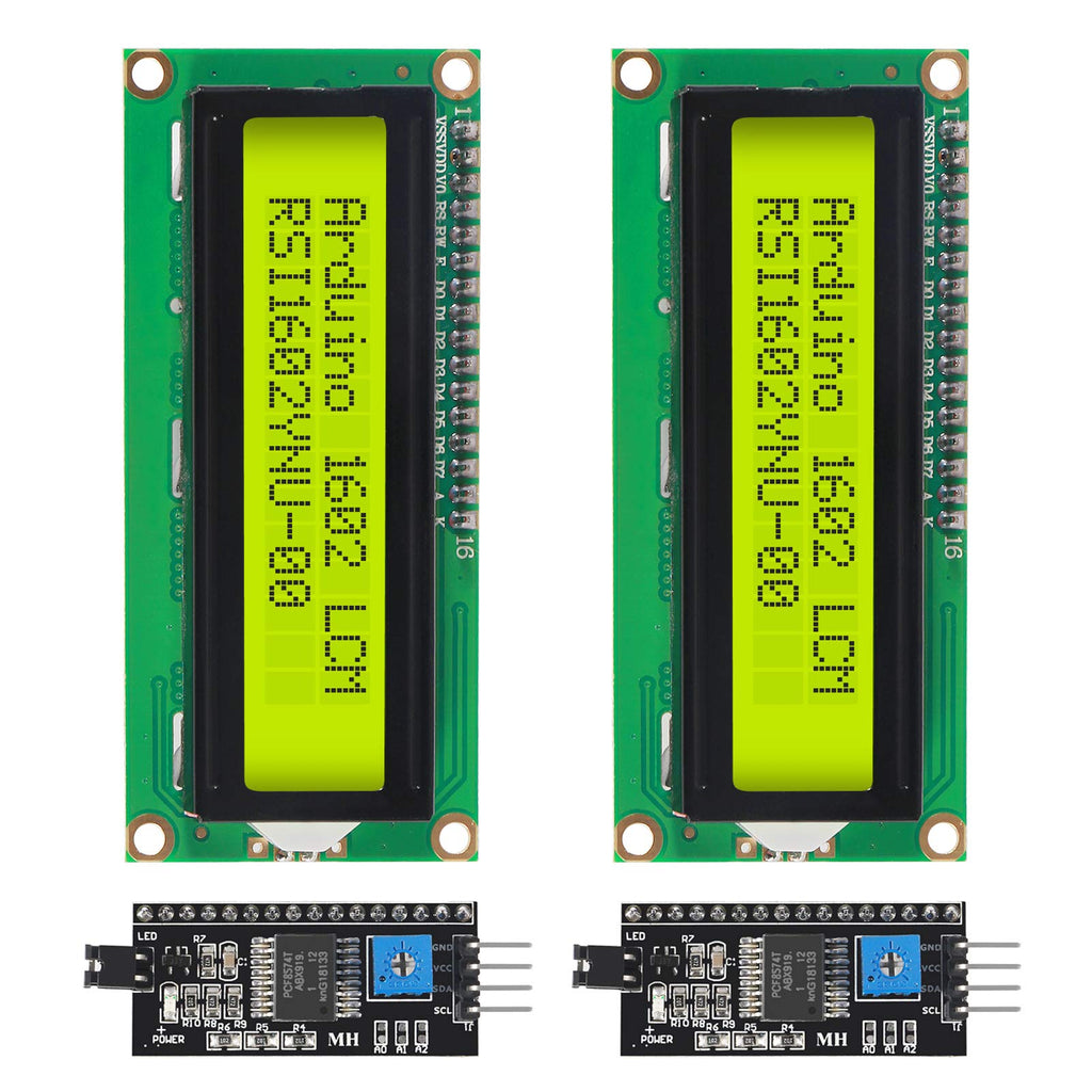  [AUSTRALIA] - DORHEA 2PCS 1602 16x2 LCD Module Shield Yellow-Green Backlight with IIC I2C Driver Serial Interface and LCD Module Display