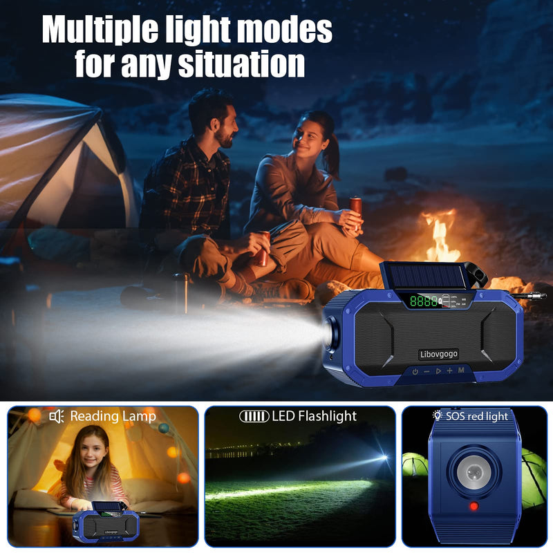  [AUSTRALIA] - Emergency Radio Waterproof Camping Radio,Portable Digital AM FM Radio with Flashlight,Reading Lamp,Hand Crank WB NOAA Weather Radio with Solar Panel,5000mAH Cell Phone Charger,Outdoor Survival Gadget