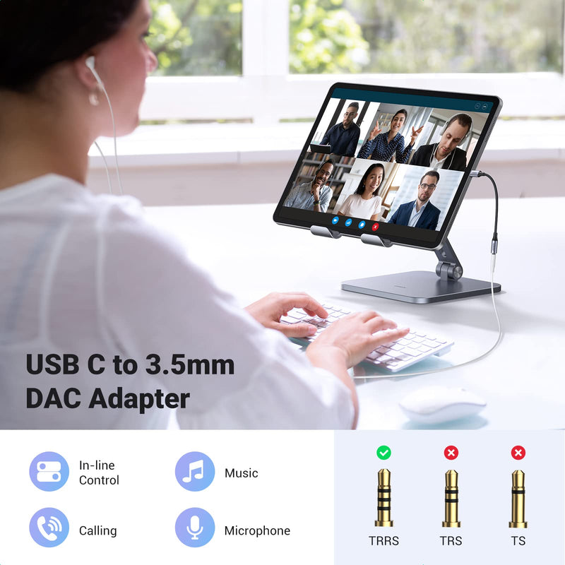 [AUSTRALIA] - UGREEN USB C to 3.5mm Audio Adapter Type C to Headphone Aux Jack Dongle 24bit/96kHz HiFi DAC Braided Cable Cord Compatible with iPad Pro Air Mini, Galaxy S23 Ultra S22 S21 S20, Pixel 7 Pro, Grey