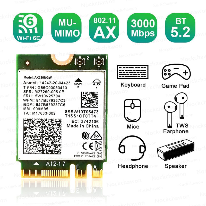  [AUSTRALIA] - 802.11AX WiFi 6E AX210NGW WiFi Card,Expand to Tri-Band 6GHz/5GHz/2.4GHz M.2 NGFF Wireless Bluetooth 5.2 Card Interface WiFi Adapter for Laptop Support Windows 10/11 64bit