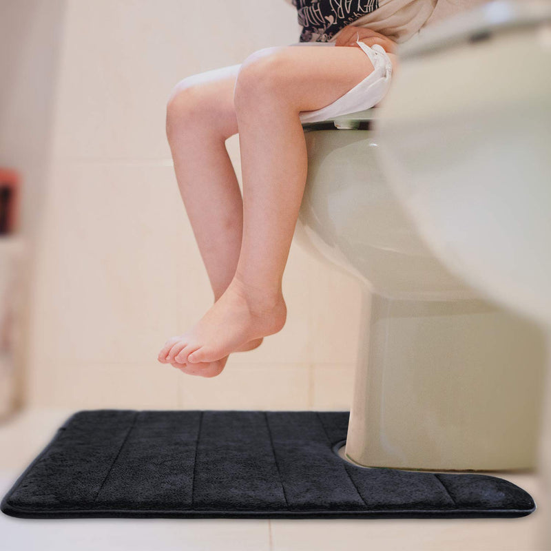  [AUSTRALIA] - BETUS U-Shaped Contour Memory Foam Toilet Mat - Non-Slip Backing, Water Absorbent, Machine Washable, Super Cozy - Luxurious Velvet Comfort Washroom Rug - 16"x24" (Black) Black