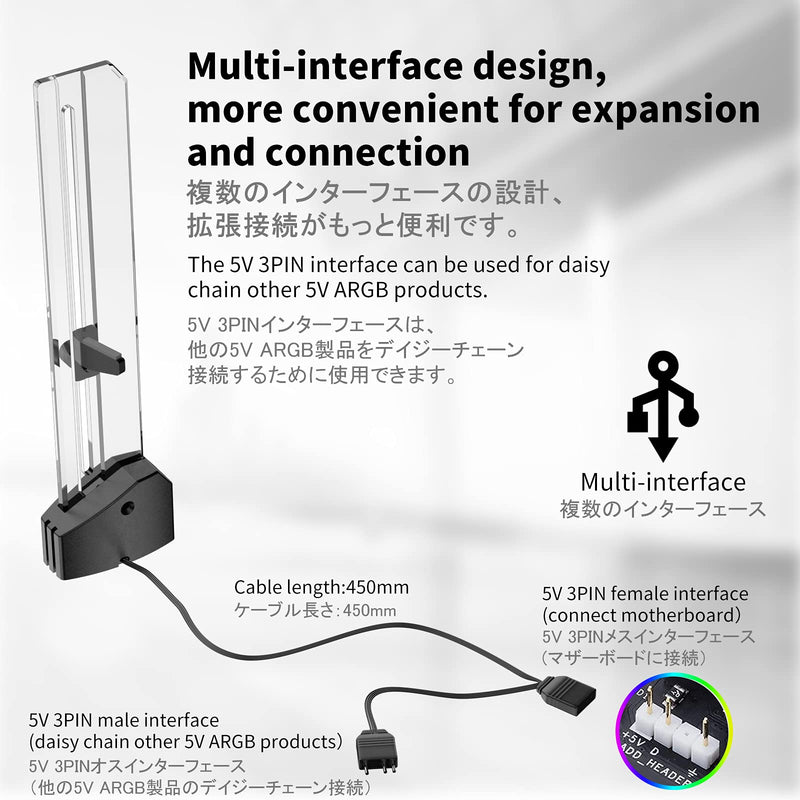  [AUSTRALIA] - novonest GPU Support Bracket,5V 3PIN ARGB Graphics Card GPU Brace Support Video Card Sag Holder/Holster Bracket,Vertical GPU Mount,Transparent Acrylic, Side Neon Light,GH03ARGB