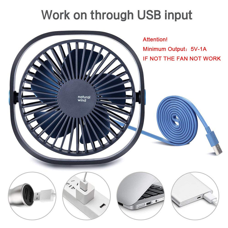  [AUSTRALIA] - 2020 Upgraded Small USB Desk Fan,3 Speeds Strong Wind and 360° Rotatable, Quiet USB Air Circulator Fan with Anti-slip Pad, Perfect Cooling For Office,Dorm,Camp,Laptop,Library,Garden,Outdoor -Navy Blue
