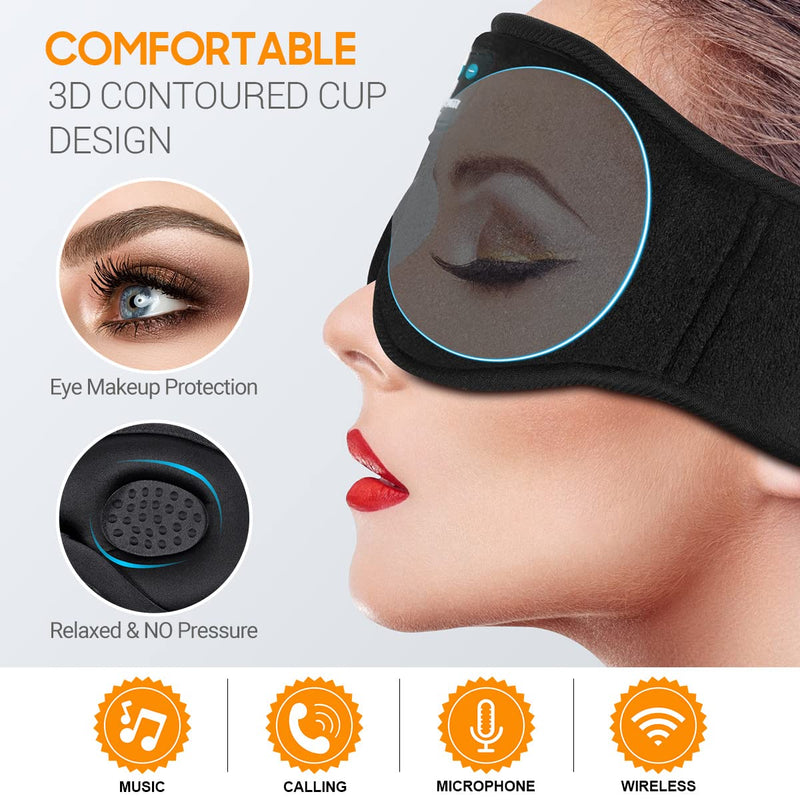  [AUSTRALIA] - MUSICOZY Sleep Headphones Bluetooth Sleep Mask 3D Wireless Music Sleeping Headphones Headband Eye Mask Sleep Earbuds for Side Sleepers Men Women with Thin Stereo Speakers Cool Tech Gadgets Gifts 3d Black