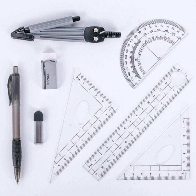 Math Geometry Kit Set,Student Supplies Drawing Compass Includes Rulers Protractor Compass Pencil Lead Refills Pencil Eraser for Student Kid Teacher Worker Model I - LeoForward Australia