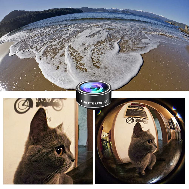  [AUSTRALIA] - Phone Camera Lens Kit, 11 in 1 Cellphone Lens Kit for iPhone and Android, 0.63X Wide Angle+15X Macro+ 198°Fisheye+Telephoto+CPL/Flow/Radial/Star/Soft Filter+Kaleidoscope Lens 11 in 1 Lens Kit