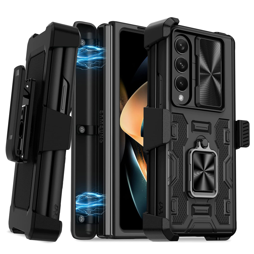 [AUSTRALIA] - Caka for Z Fold 4 Case, Galaxy Z Fold 4 Case with Kickstand & Belt-Clip Holster Camera Cover with Built-in 360°Rotate Ring Stand Magnetic Case for Samsung Galaxy Z Fold 4 -Black Black