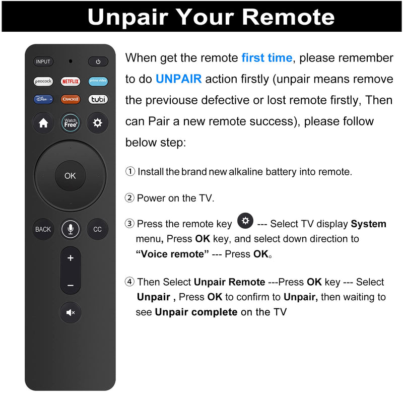  [AUSTRALIA] - New Replacement Voice Remote Control XRT260 fit for Vizio V-Series and M-Series 4K HDR Smart TV with Shortcut App Keys Peacock Netflix PrimeVideo Disney+ Crackle TUBI Watchfree （Version 2）