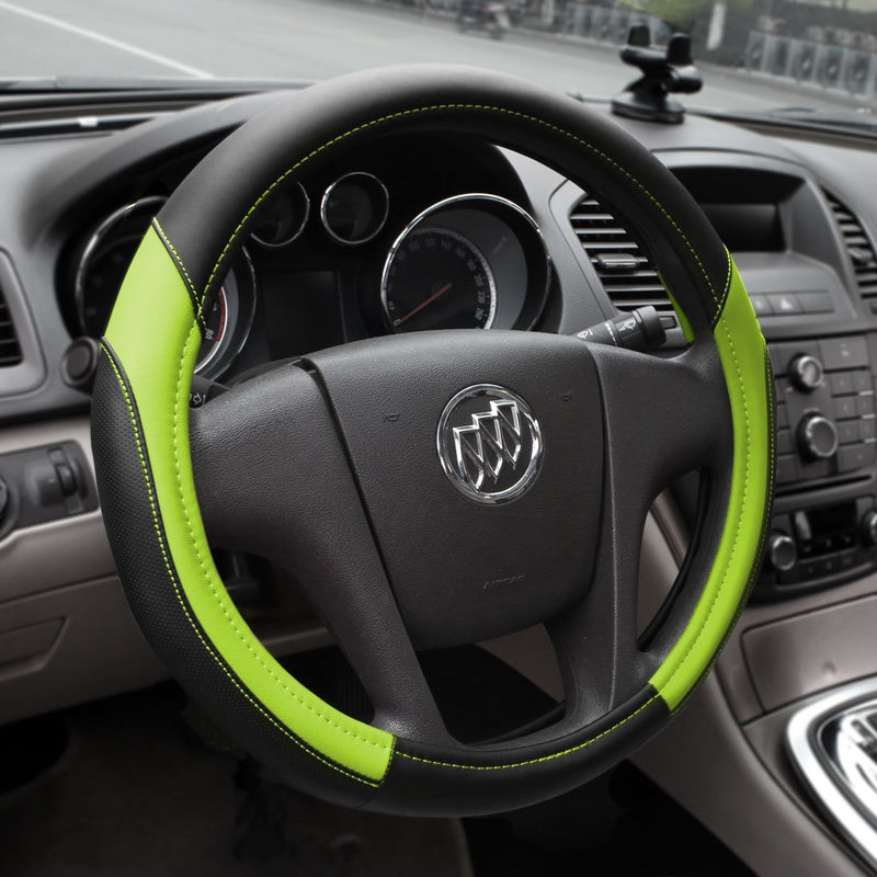  [AUSTRALIA] - AOTOMIO Black & Green Car Steering Wheel Cover TPE Material Durable Non-slip Cover Universal 15 inch Green-10