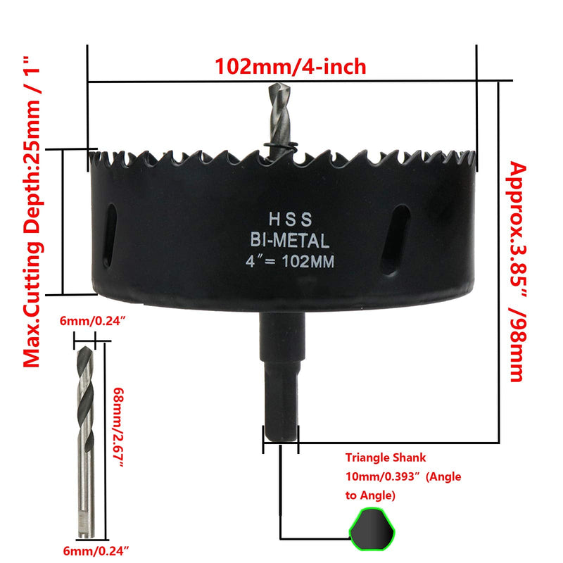  [AUSTRALIA] - Rannb Hole Saw 4-inch Dia Hole Cutting Drill Bit for Drilling Holes in Wood, Plastic, Drywall, Thin Metal 4"/102mm