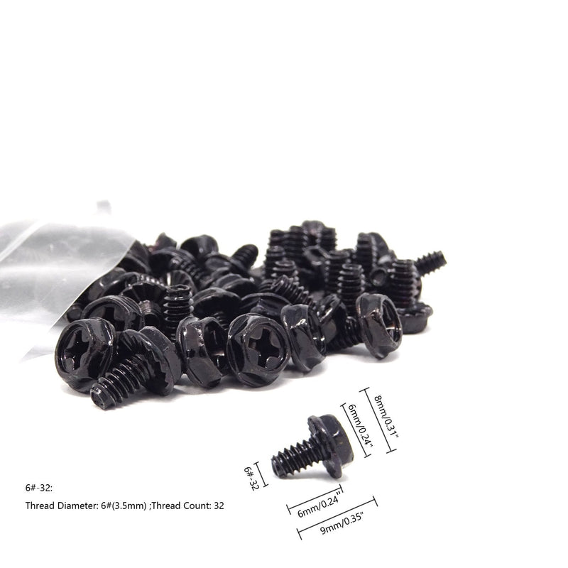  [AUSTRALIA] - Honbay 100PCS 6#-32x6 Hex Phillips Head Replacement PC Computer Case Mounting Screws Fastener for Building Repairing and Maintaining Computer Systems (Black Zinc) Black Zinc