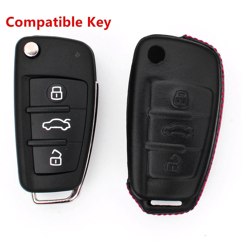  [AUSTRALIA] - RoyalFox Genuine Leather 3 Buttons Key Fob case Cover for Audi Folding flip Key, Audi A1 A3 Q3 Q7 TT S3 R8 Car Remote Pouch with Key Rings Keychain Holder Metal Black