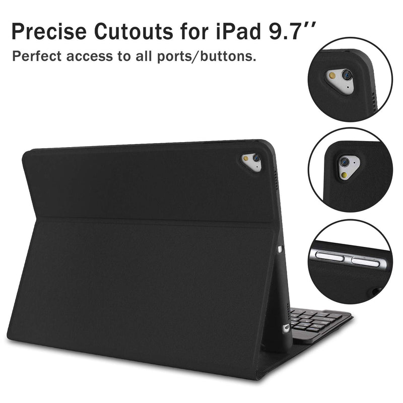  [AUSTRALIA] - iPad Keyboard Case 9.7 inch, Compatible with iPad 6th Generation,iPad 5th Generation, iPad Pro 9.7 inch, iPad Air 2,iPad Air, Protective Folio Cover with Wireless Bluetooth Keyboard -Black Black