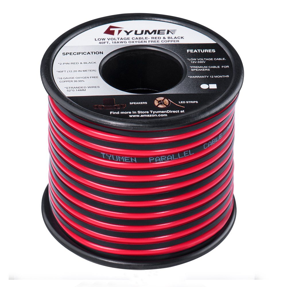 [AUSTRALIA] - TYUMEN 40 Feet 18 AWG Gauge 2 Conductor Stranded Red Black Car Home Stereo Speaker Audio Cable Electrical Hookup Wire - 99.95% Oxygen Free Copper Wires