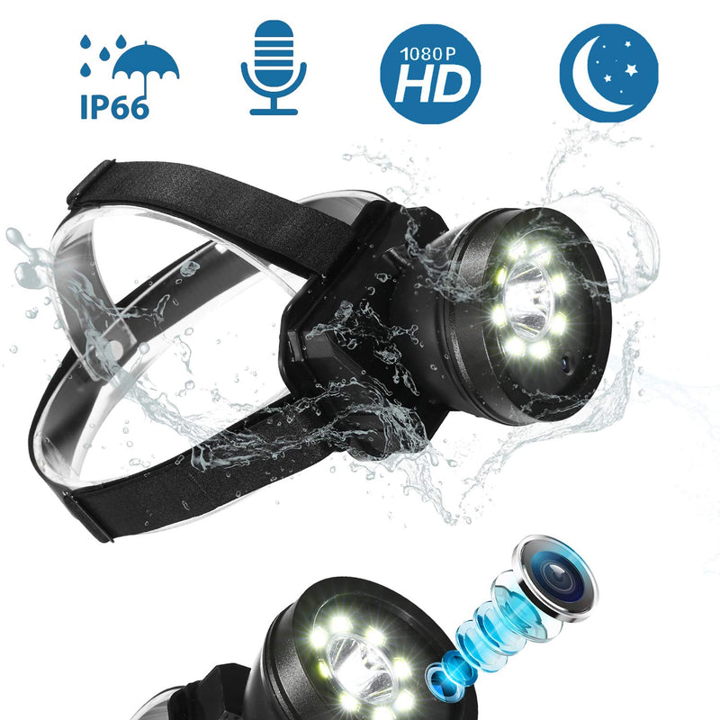  [AUSTRALIA] - Headlamp Body Camera Built-in 32GB Memory Card with Audio, 1080P Wearable Body Mounted Camera Rechargeable IPX4 Waterproof Night Visionfor, Camping, Hiking, Fishing. (BLack-32GB) BLack-32GB