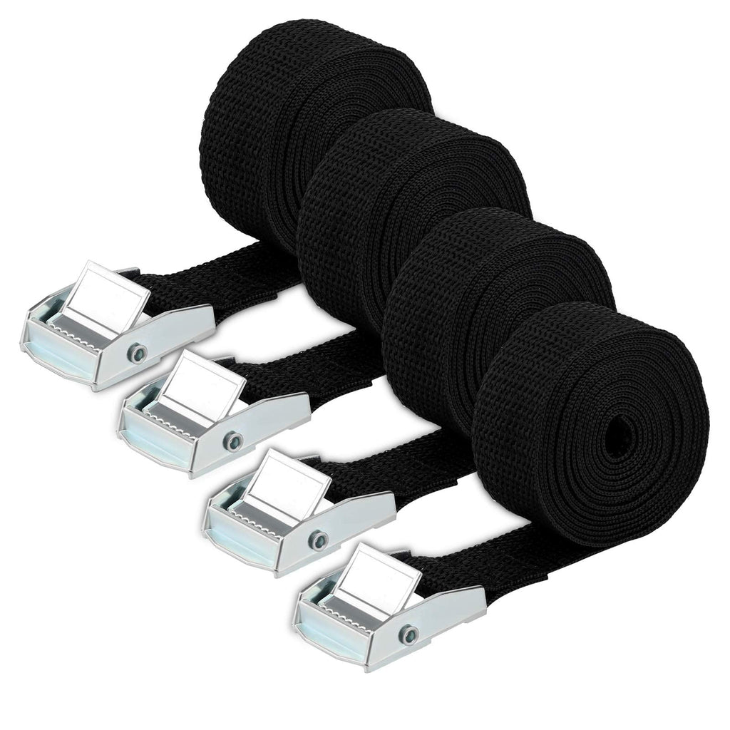  [AUSTRALIA] - AIEX 4 Pack Lashing Straps 6.5' x 1" Tie Down Straps Cam Buckle Straps Nylon Locking Strap with Zinc Alloy Lock Buckle(Black,2m x 25mm) 4 Rolls, Black