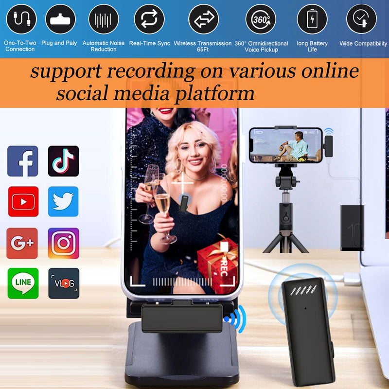  [AUSTRALIA] - Dual Wireless Lavalier Microphone for iPhone iPad, Wireless Clip on Mic Professional 8H Plug-Play Wireless Lapel Microphones for Recording, Live Stream, YouTube, Facebook, TikTok black out