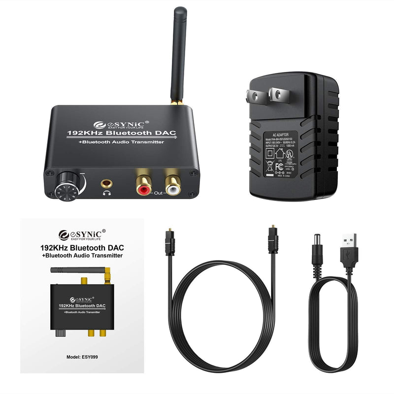  [AUSTRALIA] - eSynic 1X3 Optical Audio Splitter Bundle with 192Khz Digital to Analog Converter with Bluetooth V5.0 Transm