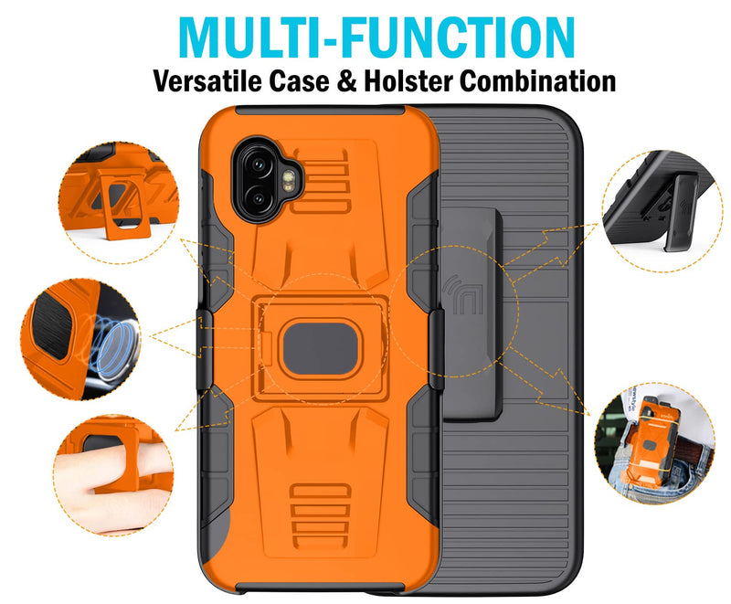  [AUSTRALIA] - Case with Clip for Galaxy XCover 6 Pro, Nakedcellphone Rugged Ring Grip Cover with Stand [Built-in Mounting Plate] and [Belt Hip Holster] for Samsung XCover6 Pro Phone (2022, SM-G736) - Bright Orange