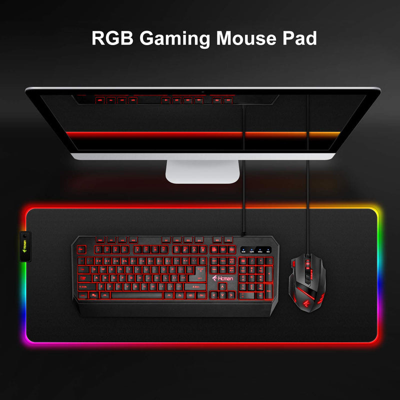 RGB Gaming Mouse Pad Large (800×300×4mm) Hcman XXL Extended Led Mousepad with Non-Slip Rubber Base, Soft Computer Keyboard Pad,for MacBook, PC, Laptop, Desk - Black - LeoForward Australia