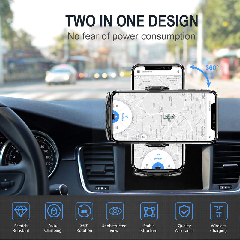  [AUSTRALIA] - YITUMU Wireless Car Charger,15W Qi Fast Charging Auto-Clamping Car Phone Holder, Air Vent Windshield Dashboard Car Phone Mount,Long Arm Suction Cup Phone Holder for iPhone Samsung LG Black-2