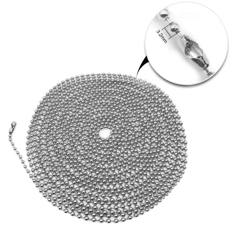  [AUSTRALIA] - Metal Fan pull chain extension, ceiling fan chain connector,Diameter 3.2mm 16 Feet Long with 20 PCS Connector (Silver)