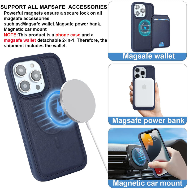  [AUSTRALIA] - Ｈａｖａｙａ for iPhone 13 Pro Max Case with Card Holder iPhone 12 Pro Max Case Magsafe Compatible magsafe Wallet Detachable 2-in-1 for Women and Men-Blue for iPhone 13 Pro Max & 12 Pro Max Blue