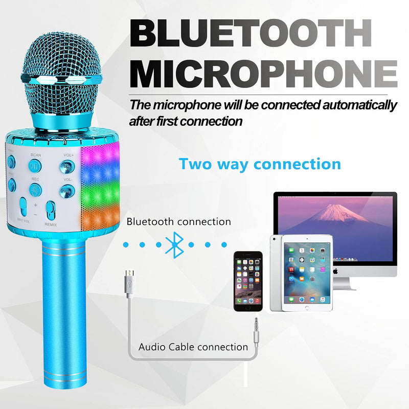  [AUSTRALIA] - Wireless Karaoke Microphone for Kids, Gifts for 6 7 8 9 Year Old Girls, Girl Toys Age 4-12,Birthday Presents for 5 6 Year Old Children Blue