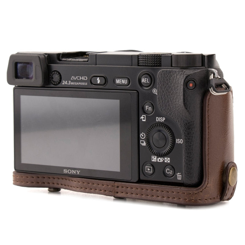  [AUSTRALIA] - MegaGear Ever Ready Leather Camera Case Compatible with Sony Alpha A5100, A5000 with 16-50mm Lens Dark Brown