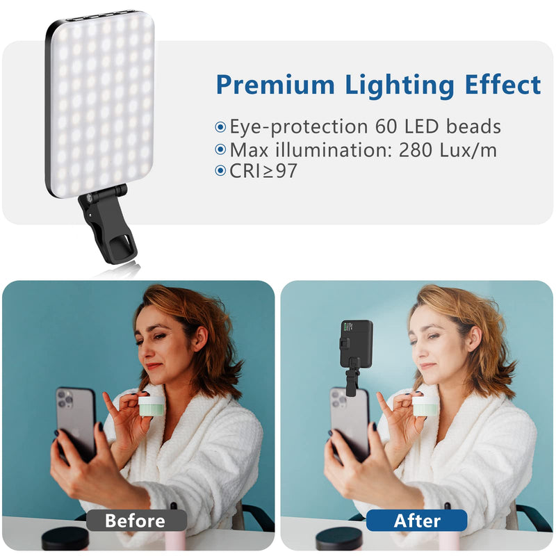  [AUSTRALIA] - ALTSON 60 LED Video Conference Lighting Portable Selfie Light with Clip & Camera Tripod Adapter Rechargeable 2200mAh CRI 97+, 3 Light Modes for iPhone Phone Webcam Zoom Streaming Laptop Photo Makeup