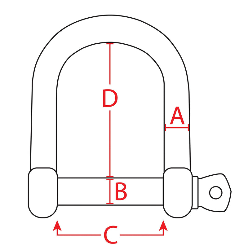 [AUSTRALIA] - Extreme Max 3006.8225.4 BoatTector Stainless Steel Wide D Shackle - 1/4", 4-Pack 1/4"