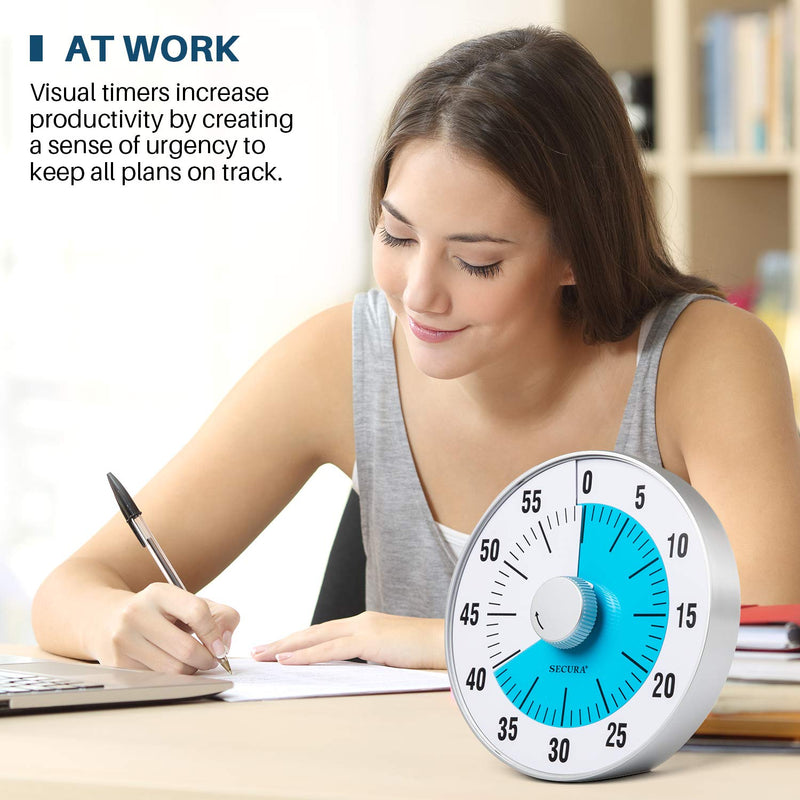  [AUSTRALIA] - Secura 7.5-Inch Oversize Visual Countdown Timer, 60-Minute Kitchen Timer | Time Management Tool for Kids, Teachers and Adults (Blue) Blue